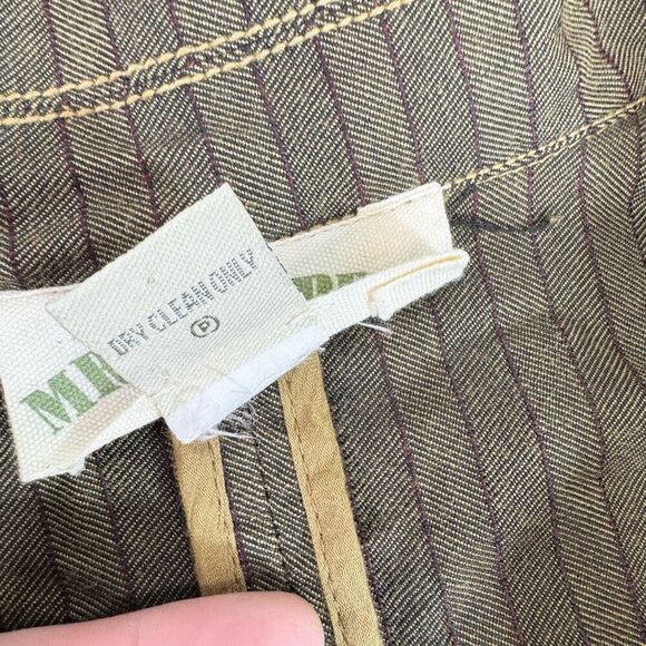 VTG Mrs. Pepper Coat Women Medium Green Button up Striped Herringbone 3/4 Sleeve - Picture 5 of 12